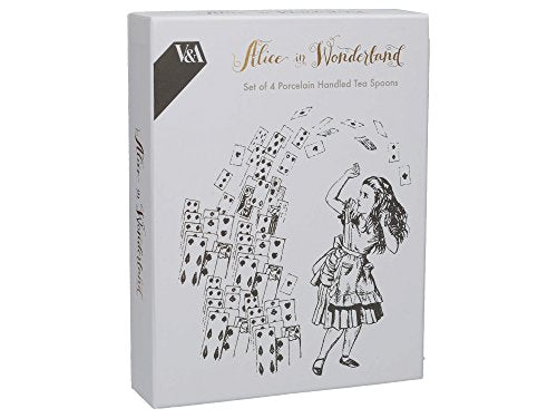 V&A Alice in Wonderland Stainless Steel Teaspoons with Decorative Porcelain Handles, 15.5 cm (6 Inch) - White