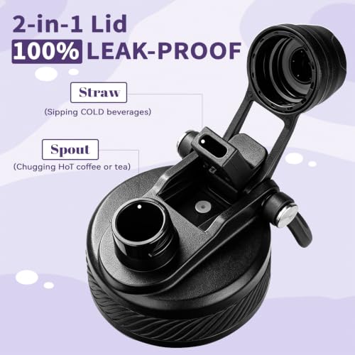 32 oz Insulated Water Bottle with Leak-proof 2-in-1 Straw and Spout Lid,Stainless Steel Sports Water Bottle with Handle,Double Wall Vacuum Metal Water Flask for Travel(Black-Navy blue-Purple-Indigo,4) 32 Ounces Black-Navy blue-Purple-Indigo