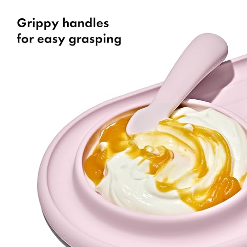 OXO Tot Textured Suction Plate & Spoons Set, Baby Led Weaning Supplies - Opal Blossom