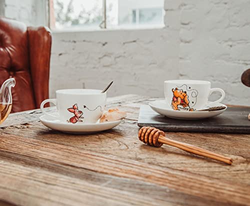 Winnie The Pooh Disney Bone China 4-Piece Teacup and Saucer Set | Tea Party With Coffee, Espresso, Mocha