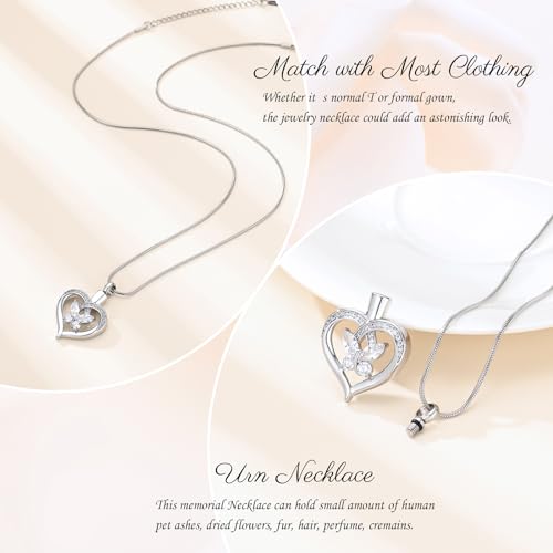 Minicremation Cremation Jewelry Heart Urn Necklace Ashes for Women infinitely Cremation jewellery Birthstone Locket Crystals Ash Loved One Memorial Pendant Butterfly-Silver