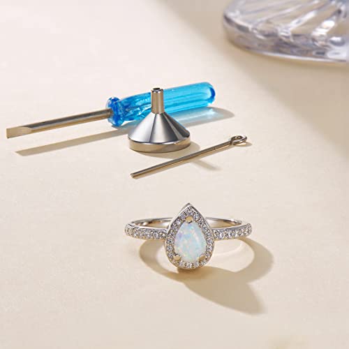 MANBU Sterling Silver Teardrop Opal Urn Ring for Ashes for Women Size 6