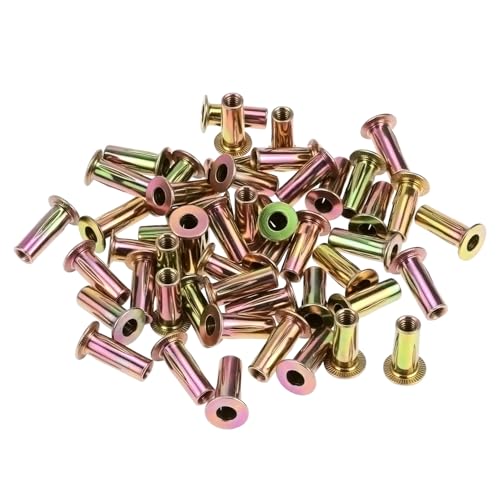 QWORK 5/16-18 multi-grip rivet nuts with flat head, threaded insert, gold zinc finish, 50 pack