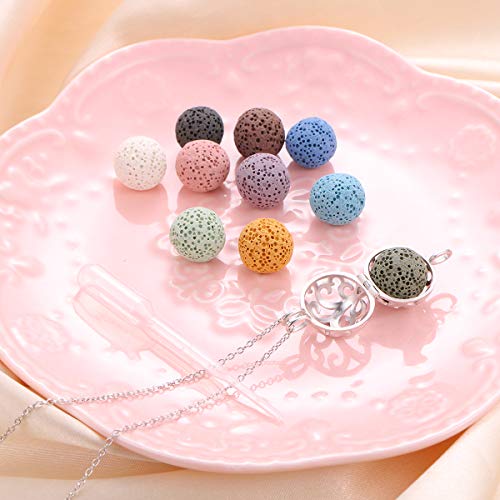 DAOCHONG S925 Sterling Silver Aromatherapy Essential Oil Diffuser Necklace Love Heart Locket Perfume Pendant Necklace Jewelry 18+2" Adjustable Chain 04_Ball Shape