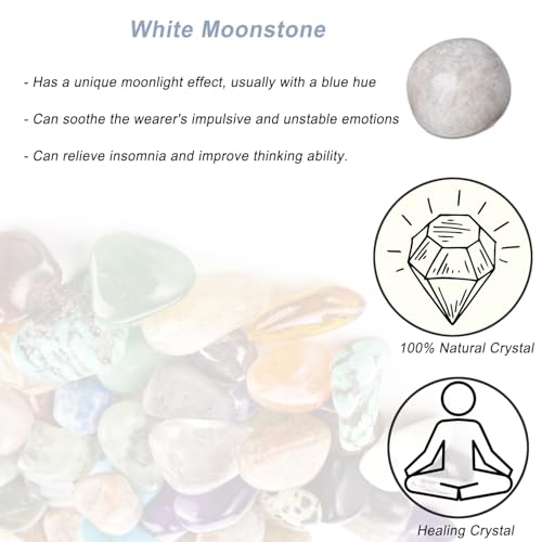 Erliway 1PC White Moonstone Tumbled Crystal, 1.2-2" Healing Crystal Stone