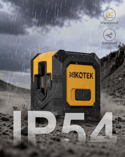 Nikotek self-leveling green beam cross-line laser level with 27-inch tripod, carrying pouch, and battery