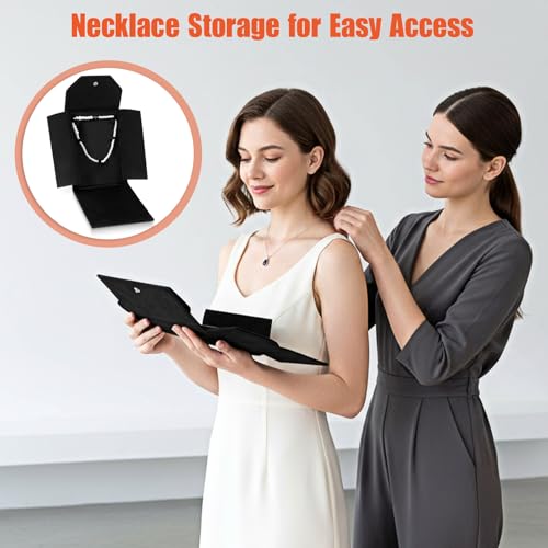 6 PCS Black Velvet Jewelry Travel Folder, Necklace Organizer Foldable Velvet Jewelry Pouches Foldable with Metal Buckle Gift Box for Necklace, Bracelets, Travel, Business Trips and Gift Wrapping
