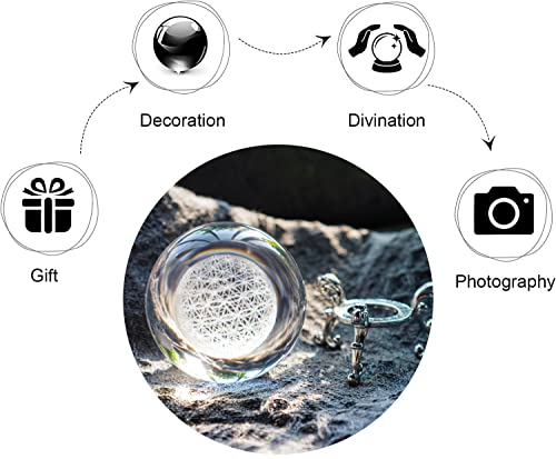3D Laser Engraved Flower of Life Crystal Ball with Stand Chakra Decor 60mm Flower of Life