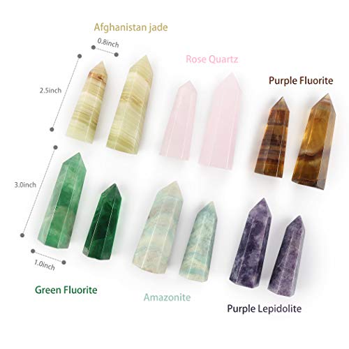 SMQ 2pcs Rose Quartz Healing Crystal Wands Chakra Sets Gemstones Witchcraft Meditation Hexagonal Single Points Energy Balancing Gifts for Reiki,Home Decor