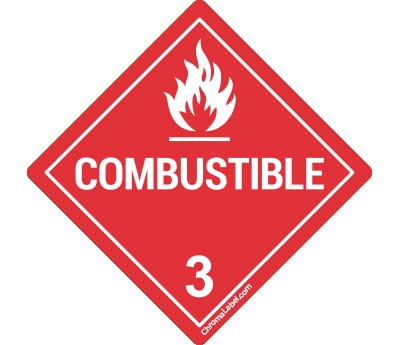 ChromaLabel 4 by 4 Permanent Durable Square D.O.T. Hazard Labels, Hazard Class 3 Combustible Label, 100/Roll 4" x 4"
