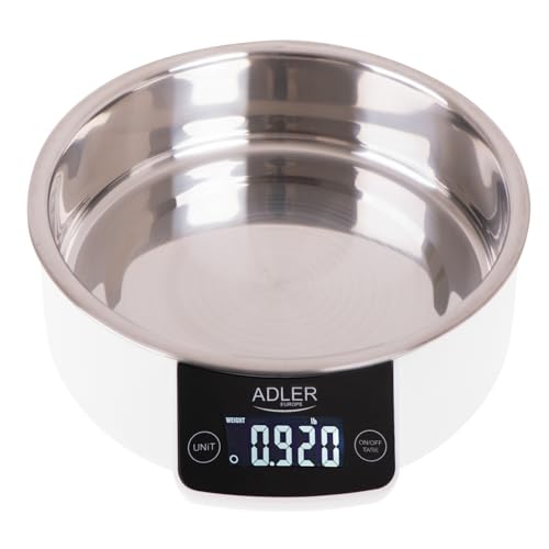 ADLER Kitchen Scales with Bowl - Maximum Capacity 5 kg, Measures the Volume of Water and Milk
