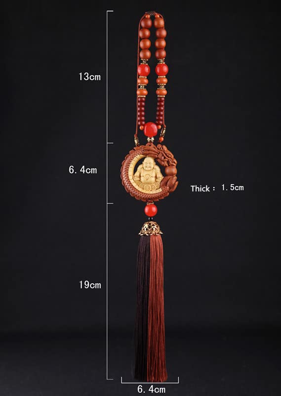 Protection Buddha Ornament for Car and Home,Chinese Fengshui Dec,Bring Positive Energy and Good Luck, Decorations,Peach Wood,Safe and Health (A Laughing Buddha)