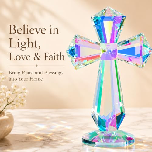 K9 Crystal Cross Keepsake, Rainbow Prism Christian Gift Multicolor