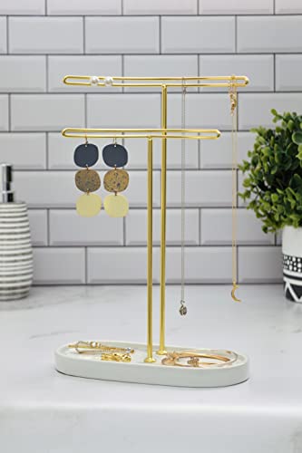 Jewelry Organizer - Jewelry Stand - Holder for Your Earring, Necklace, Bracelet and Headband Storage - Jewelry Organizer Tree Stand - Display Tower Organizer for Jewelry (White + Gold) White + Gold
