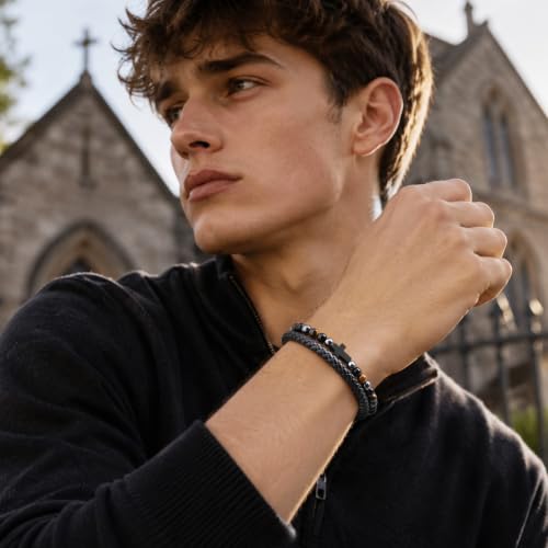 VNOX Rosary Bracelet for Men with Hematite,Mens Christian Cross Bracelet JOSHUA19