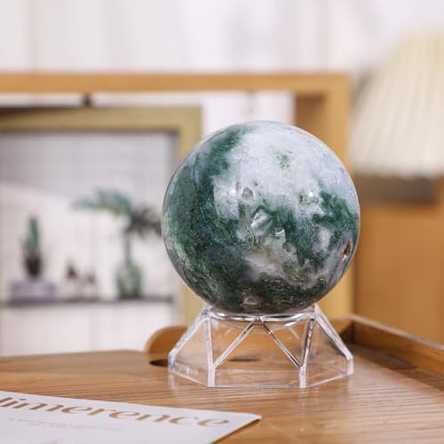 Sportmusies Natural Moss Agate Ball with Acrylic Stand, 2.4-2.75 inches 2.4 - 2.75 inches