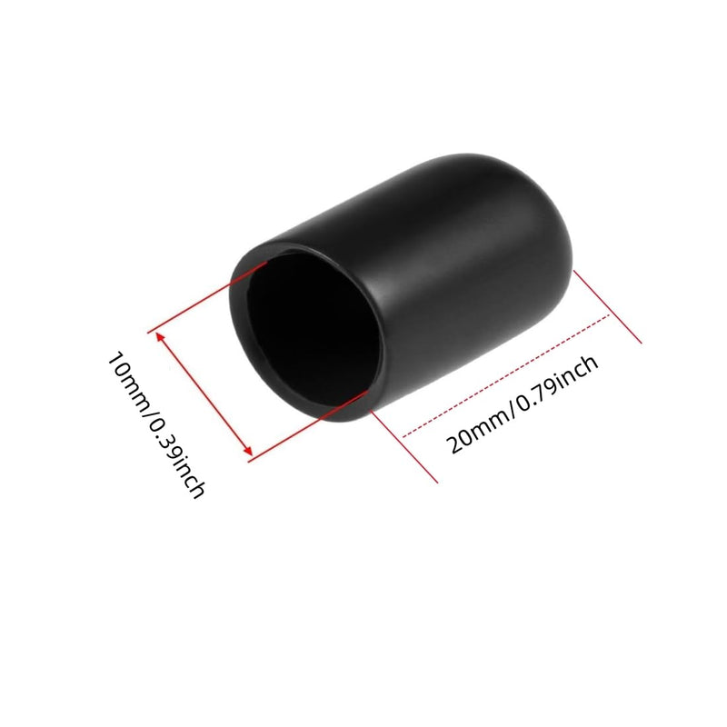 [Australia - AusPower] - Round Rubber End Caps 100 Pcs 3/8" (10mm) ID Vinyl Flexible Screw Thread Protectors Black Bolt End Caps for Metal Tubing Rod Bolt 