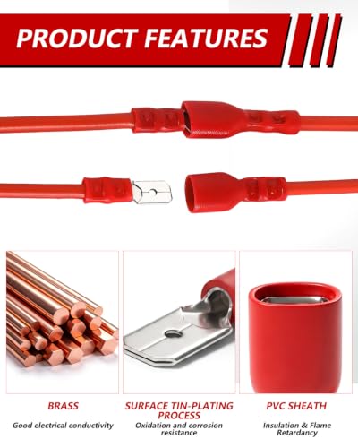 20 Set 4-6 mm² Flachsteckhülsen und Flachstecker Steckbreite 6,35 mm | Vollisoliert Flachsteckhülsen FDFD und Teilisoliert Flachstecker MDD PVC Steckverbinder Kabel-Verbinder aus Messing verzinnt 4,0 - 6,0 mm² gelb Breite 6,35 mm