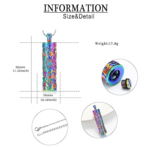 Sunflower Urn Necklace for Ashes Cylinder Bar Necklace for Ashes for Women Pendant Keepsake for Ashes Memory Cremation Jewelry Sunflower Celtic Necklace Jewelry for Women Colourful