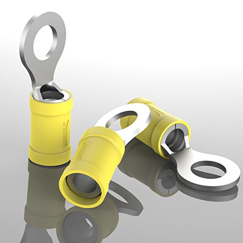 Auprotec Ring Terminals, 0.5 - 6.0 mm² Hole Diameter, M3 - M12 Partially Insulated PVC Crimp Cable Connector Made of Tin-Plated Copper 10 pcs 4 - 6 mm² yellow, M8