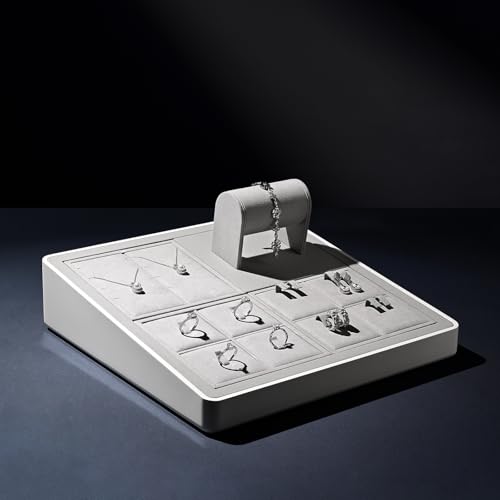 Oirlv microfiber jewelry necklace display tray in grey with compartments for organizing necklaces and jewelry accessories.
