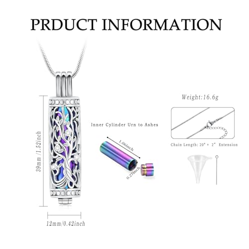 Cremation Jewelry Cylinder and Heart Urns Necklace Tree of Life Urn Pendant for Ashes Holder