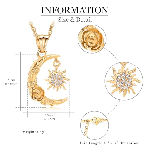 shajwo Cremation Jewelry Crescent Moon and Sun Rose Urn Necklaces for Ashes for Women Men Memorial Human Ashes Pendant Gold
