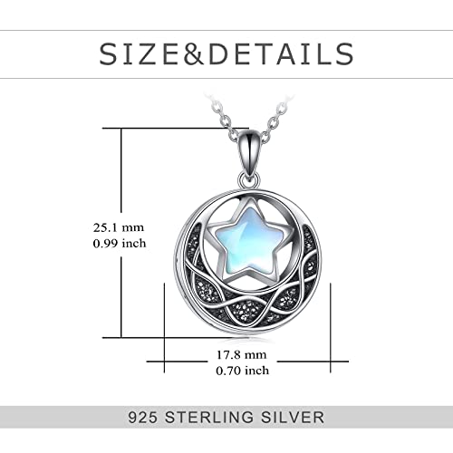 Moon Star Necklace Sterling Silver Irish Celtic Knot Crescent Moon Viking Jewelry for Women Men Star Urn