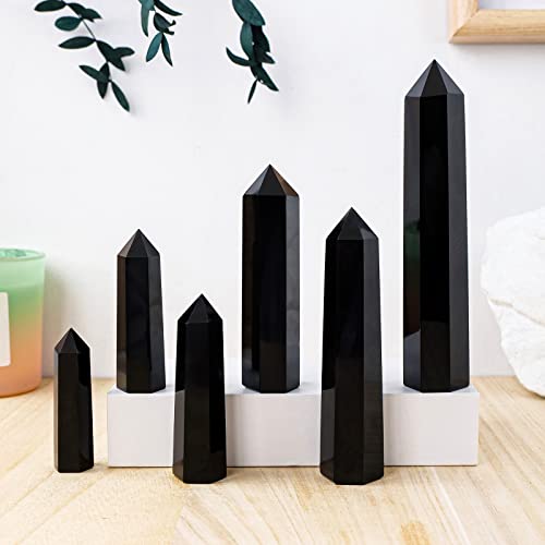 Apengshi Large Black Obsidian Crystal Tower Natural Healing Crystal Wand Single Pointed Stones Reiki Chakra Gemstone Therapy Home Decor Witchcraft Gift 5.11-5.9"