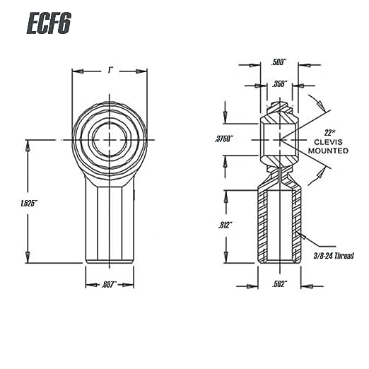 [Australia - AusPower] - Rod End 2pcs 3/8 x 3/8-24 ECF6 Female Economy Right Hand Rod End Bearing with Jam Nuts Included Heim Joint Rod End Direct 