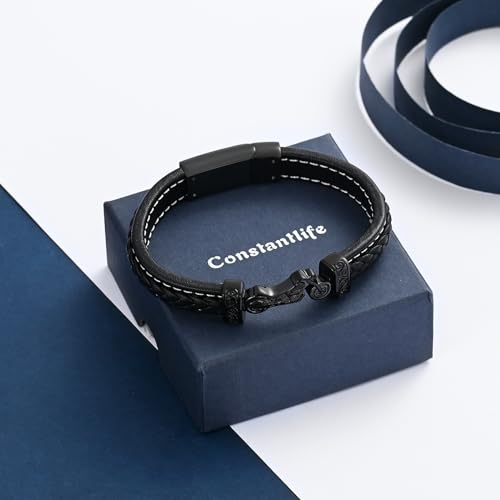constantlife Motorcycle Cremation Bracelet for Ashes for Men Braided Leather Wristband Cuff Bangle Memorial Urn Jewelry Motorbike Racer Funeral Keepsake Gift Black 18cm