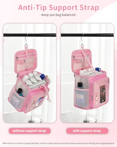 CUBETASTIC Mesh Shower Caddy Bag Portable - Large Capacity Shower Bag with Waterproof Phone Pocket & Sturdy Hook, Dorm Shower Caddy for Travel, Gym, College Essentials for Women & Men (Pink, M) Pink