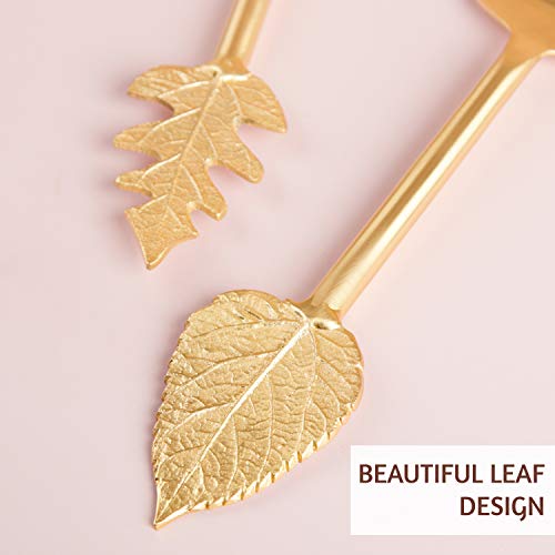 Folkulture Wedding Cake Knife and Server Set, Stainless Steel Cake Cutting Set or Pie Patry Serving Set, Large 2-piece Dessert Set, Gold Leaf Gold - Leaf
