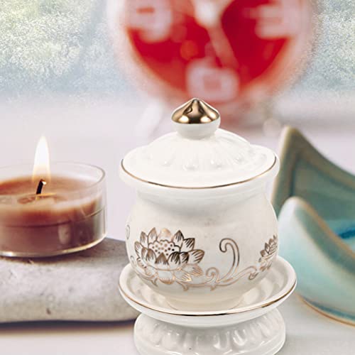 HOMSFOU 2 pack Buddhist Water Offering Cup Porcelain Temple Cup with Lotus Flower Design Buddhist Altar Teacup for Worship Rituals Home Decor 4.13 X 2.75 X 2.75 in