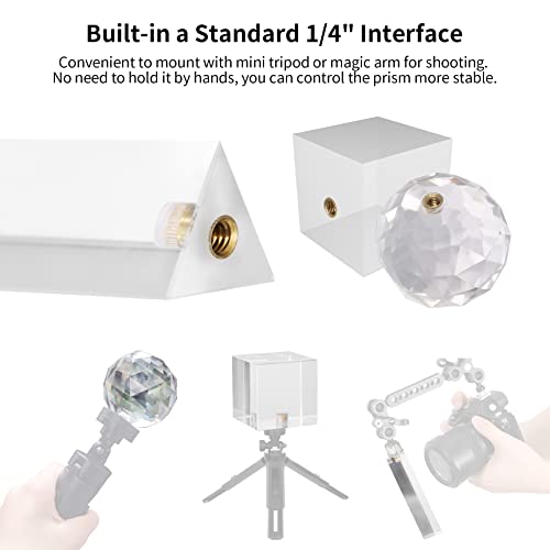 Meking 3pcs Photography Prism Set with Mini Tripod, Optical Crystal Prism Transparent style