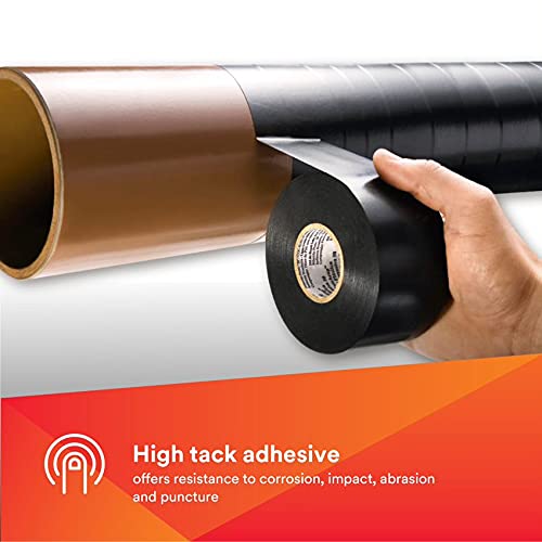 3M Scotchrap Vinyl Corrosion Protection Tape 50, 2 in x 100 ft, Black PVC, 10 mil Thick, Premium Grade, Printed, Excellent Tacking, High Conformability, Pressure Sensitive Rubber Adhesive, 1 Roll