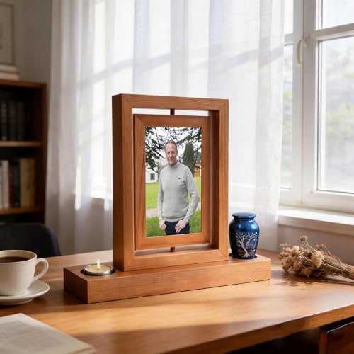 Picture Frame mini urn,Small urn for Ashes with Picture,Mini Cremation Urn Memorial Candle-Holder for Loss of Loved One Frame Hold a 4’’-6’’ Photo Small Keepsake urns