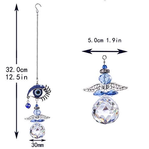 YU FENG 12.5in Hanging Crystal Angel Suncatcher and 20in Blue Evil Eye Hanging Crystals Suncatcher Ornament with Chakra Energy Crystal Ball Prism Pendant for Home Decor Protection