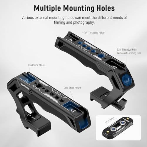 NEEWER Top Handle and NATO Rail Kit, Comfort Silicone Grip with Quick Release NATO Clamp, 3 Cold Shoes and 1/4" 3/8" ARRI Threads, Compatible with SmallRig Camera Cage Video Rig, CA008