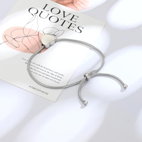 zeqingjw Heart Cremation Bracelet for Ashes Urn Jewelry for Women Stainless Steel Adjustable Memorial Bangle Loved Ones Funeral Keepsake Gift Silver