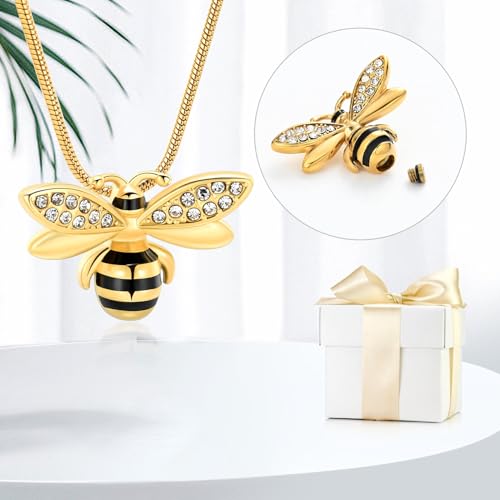 Cremation Jewelry for Ashes Pendant - Bee Urn Necklace with Mini Keepsake Urn Memorial Ash Jewelry Cremation Ash Pendant Loved One Gold