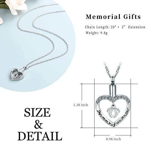 shajwo Cremation Jewelry Baby in Mom Arms Heart Urn Necklaces for Ashes Memorial Keepsake Necklace for Women Human Silver-Feet