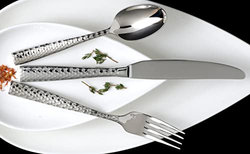 FORTESSA Lucca 18/10 Stainless Steel Flatware, 5 Piece Place Setting With Table Knives, Forks and Spoons (Service For 1), Dishwasher Safe, Polished Lucca Faceted 5-Piece Place Setting