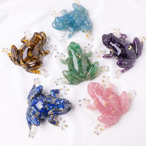 Natural Crystal Gravel Resin Frog Figurines - Healing Zen Decor for Fishbowl, Aquarium & Home, Handmade Frog Statues Collection, Spiritual Gift for Women (Meditation, Feng Shui, Positive Energy) 5.11"*3.93"*1.18" Green Aventurine