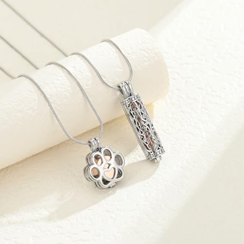 Cremation Jewelry for Ashes For Dog/Cat Paw Print Stainless Steel Memorial Locket Urn Necklace Inside Mini Case Keepsake for Pet A-Silver+Rose Gold-2PC