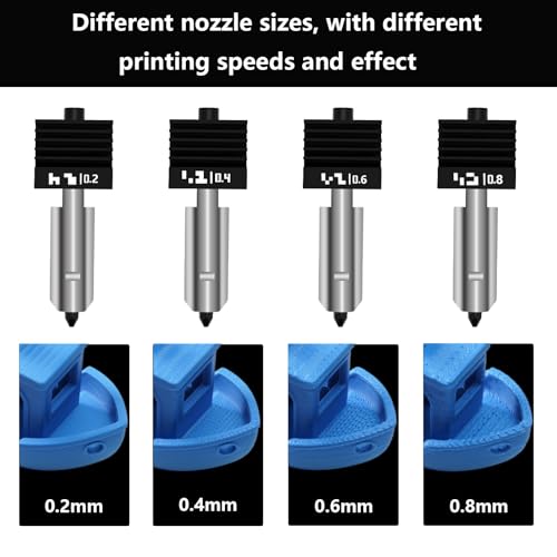 4PCS X2D/P2S Hotend, Quick Swap Hardened Steel Nozzle Print Head Hot End Replacement Kit with Silicone Socks for Bambu Lab X2D/P2S/H2D/H2C/H2S 3D Printer (0.2/0.4/0.6/0.8mm) 0.2/0.4/0.6/0.8mm