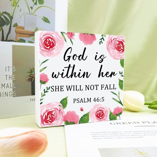 Christian Scripture Wooden Box Sign Religious Desk Decor for Women