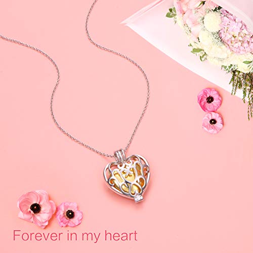 S925 Sterling Silver Cremation Urn Memorial Pendant Necklace Drop Teardrop Heart Cross Cylindrical with Hollow Jewelry Sunflower/Sun and Moon Ashes keepsake