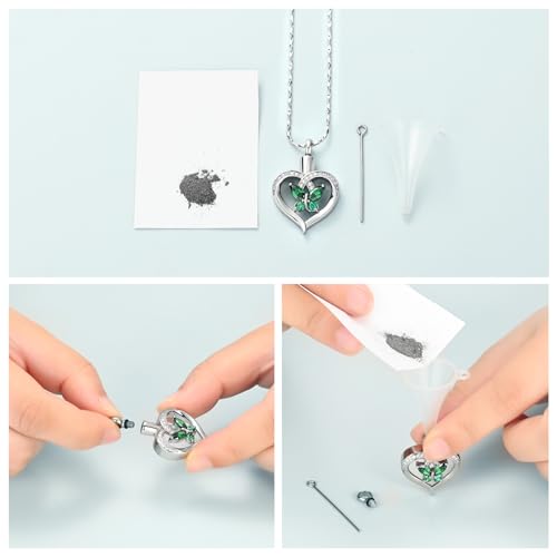 Heart Butterfly Urn Necklace for Ashes for Women Stainless Steel Cremation Jewelry Crystals Ash Loved One Memorial Pendant G