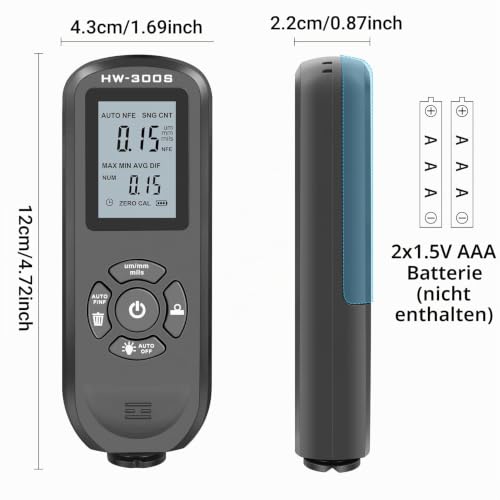 Paint Gauge Paint Density Meter Car Paint Thickness Gauge for Car Digital Paint Coating Thickness Gauge Measuring Range 0-2000UM (Black)